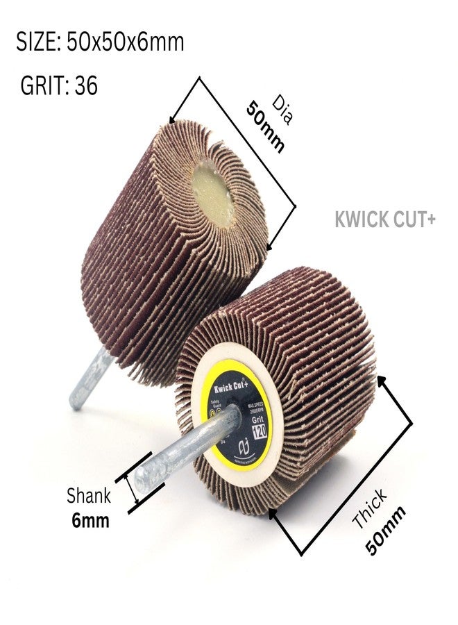 KWICK CUT + KWICK CUT+ Spindle Mop Wheel 50mm x 50mm x 6mm 36 Grit 5pcs - Flap Wheel | Grinding Wheel for Metal, Wood, Rust & Paint Removal | Drilling & Deburring Tool | Polish Wheel | Metal Wood Working - Image 2